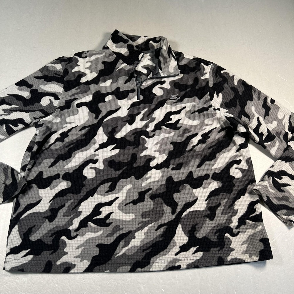 Starter‎ Pullover Mens XL Gray Black White Camo Quarter Zip Fleece waffle